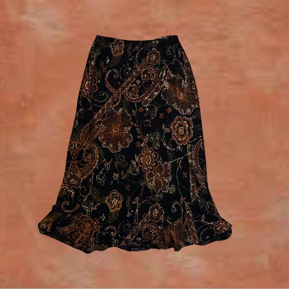 Mirasol Black and Brown Paisley Midi Skirt - Picture 2 of 7